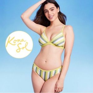 KONA SOL Triple Stripe Hipster Bikini Set 🏖️ NEW w/ tags